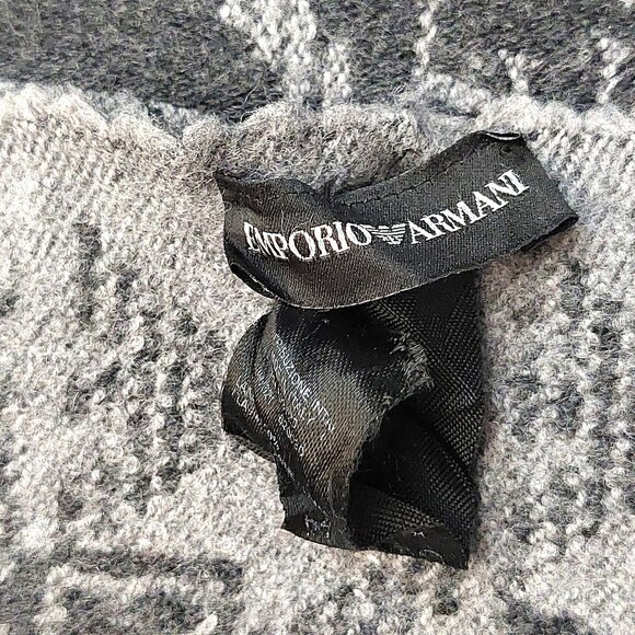 EMPORIO ARMANI Luxury Designer Black & Grey Monogram Color Block Scarf - Picture 15 of 15